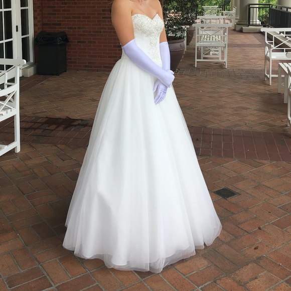 Strapless Tulle Ball Gown with Beaded Lace Bodice - Picture 6 of 12